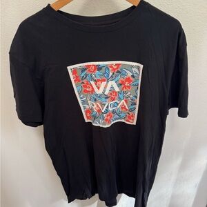 RVCA Black Vintage Wash Logo Tee with Gold Print